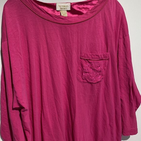 Victoria's Secret Women's Pink Embroidered Pocket 3/4 Sleeve Night Shirt Sz M/L - Picture 2 of 11